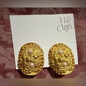 Gold-Tone Pearl Accent Clip-On Earrings - Classic Women’s Jewelry